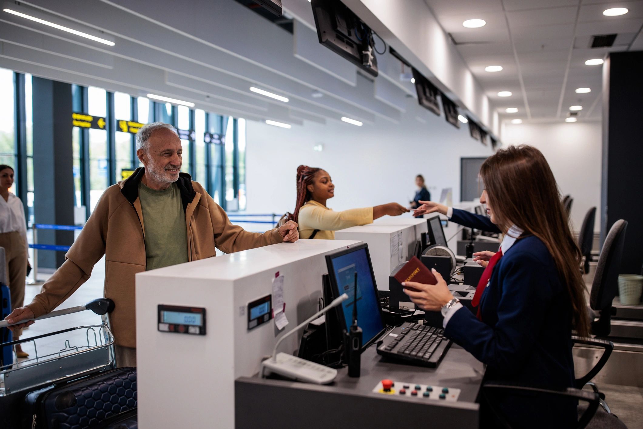 Traveler checking in at an airport terminal